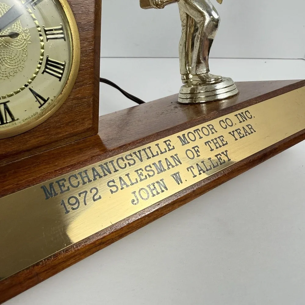 Automotive Salesmen of the Year Award 1972 Desk Clock Trophy WORKS